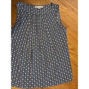 Loft Geometric Pintuck Shell Blue/White Sz XS